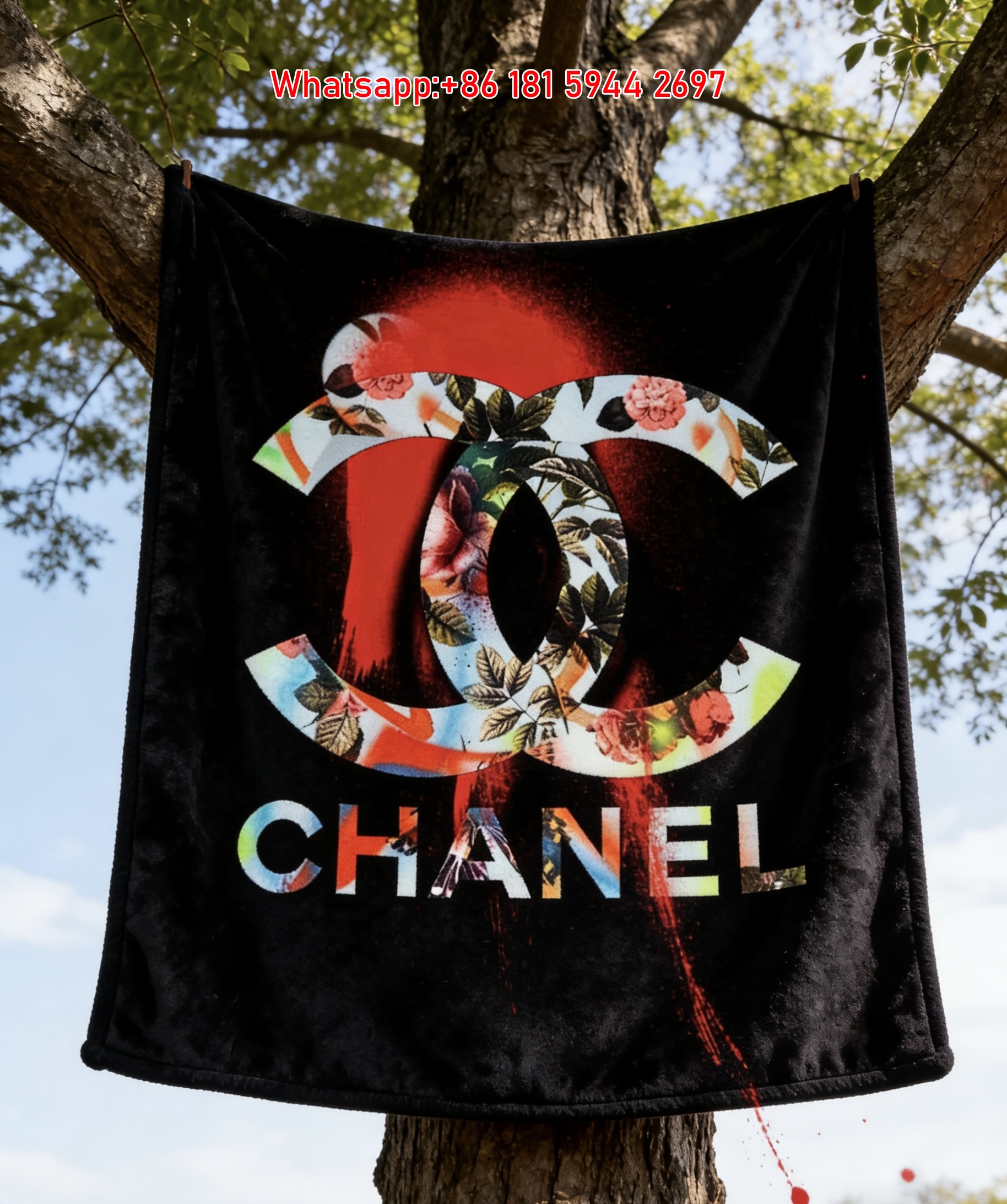 Chanel Luxury Floral Rose Print Flannel Throw Blanket IMG_6953